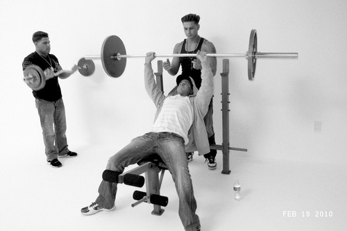 Ronnie,Vinny and Pauly D from the Jersey Shore…in the studio working out…at my shoot for Interview magazine