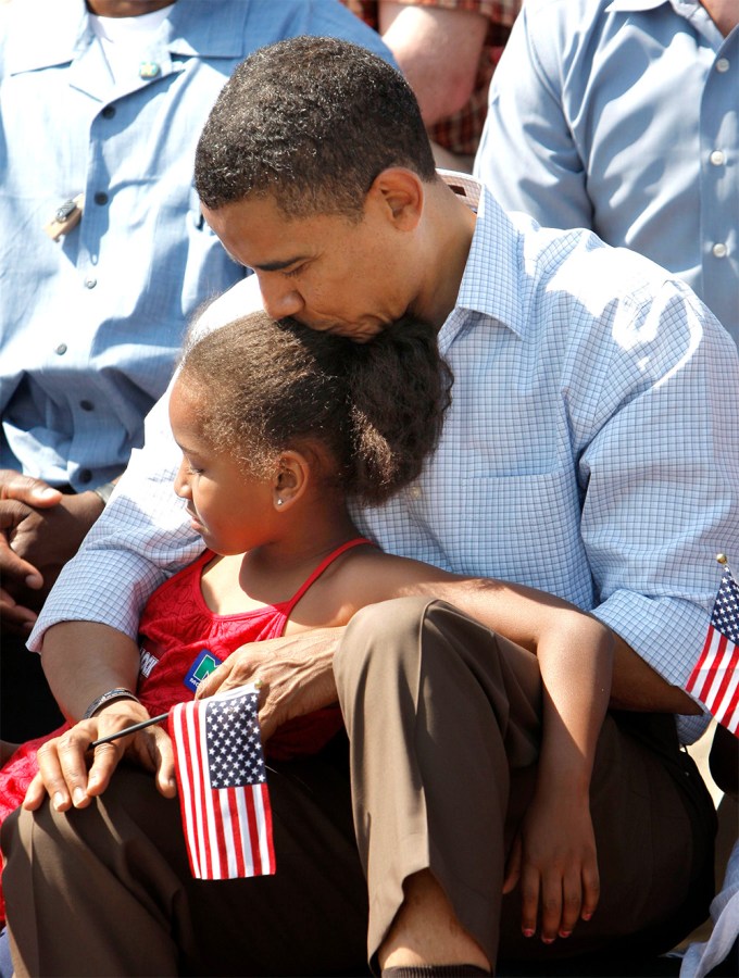 Barack Obama Kisses Sasha On The head
