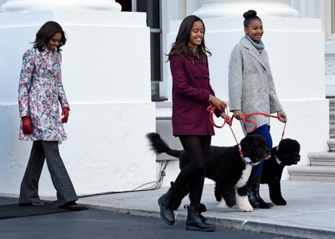 The Obama Ladies Walk Their Dogs