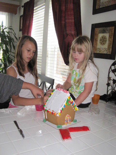 Tamra Barney's children building a gingerbread house.