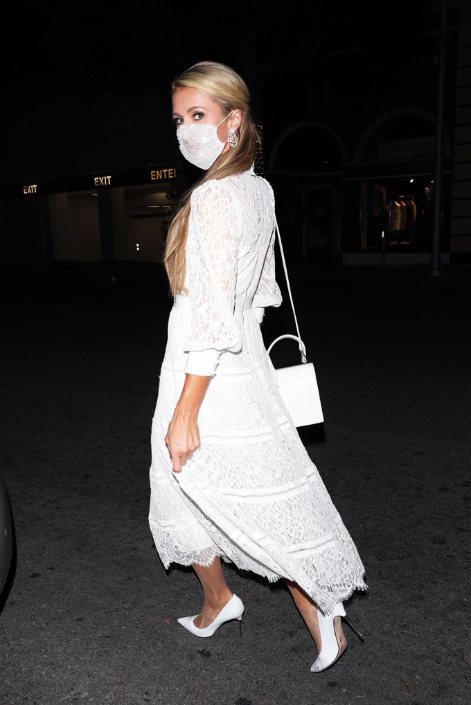 Paris Hilton Wears Mesh Face Mask