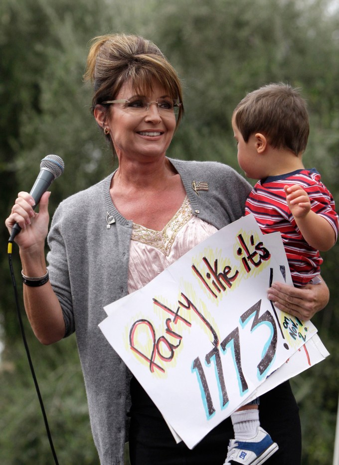 Sarah Palin Holds Her Son