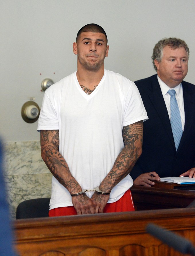 Aaron Hernandez at his 2013 arraignment on murder charges