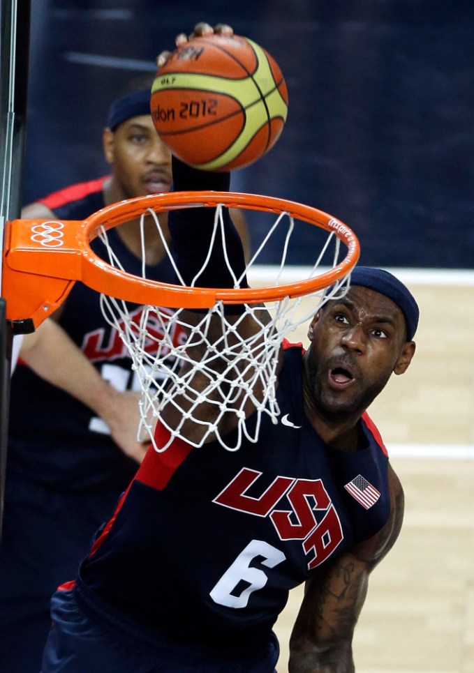 LeBron James slams a dunk