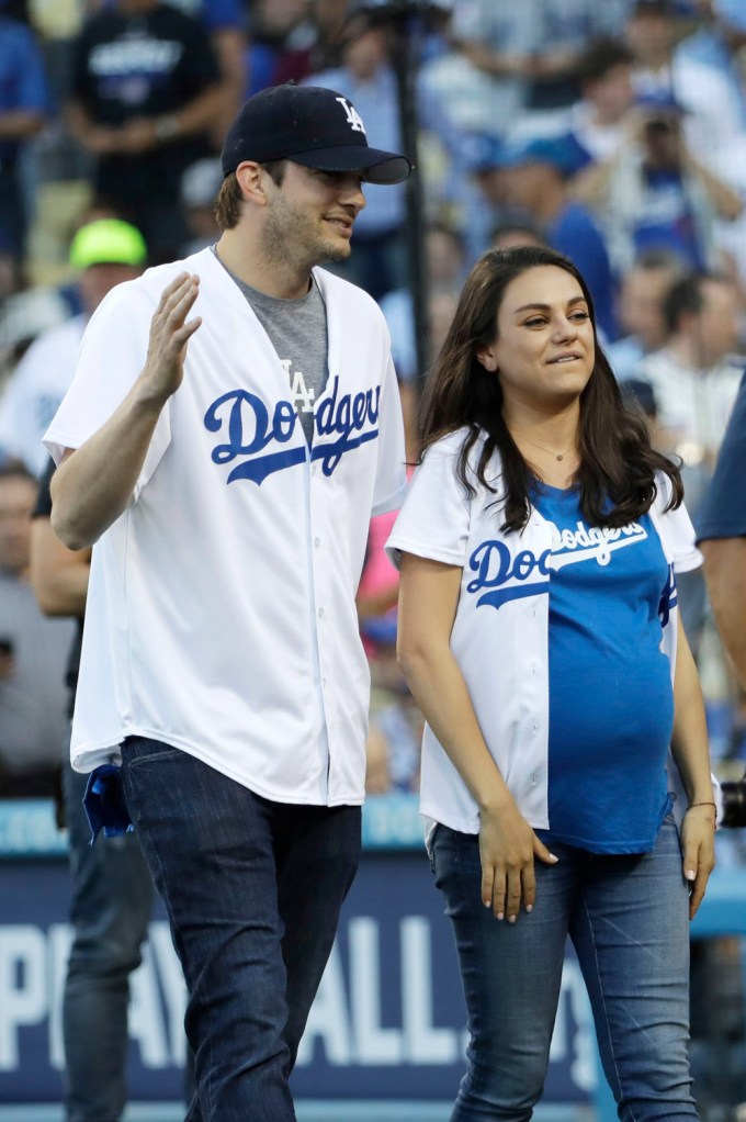 Ashton Kutcher & Mila Kunis At A Dodgers Game