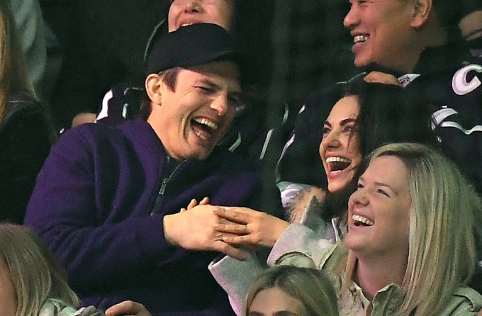 Ashton Kutcher & Mila Kunis Laugh At A Los Angeles Kings Game
