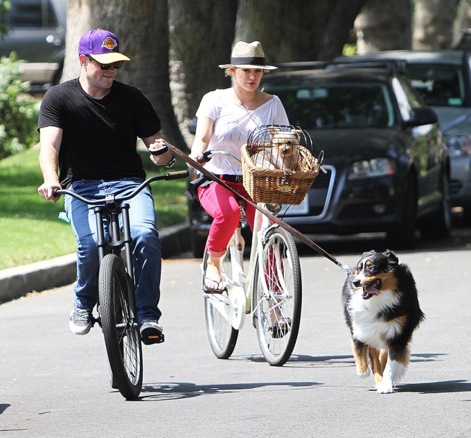 Hilary Duff and Mike Comrie out and about cycling with their dogs, Los Angeles, America – 12 Aug 2011