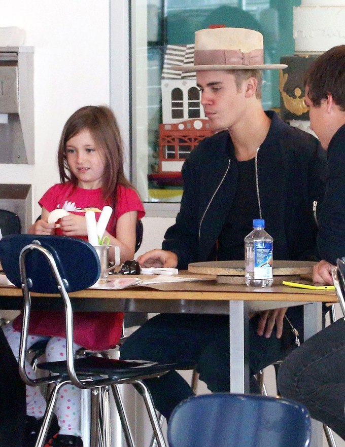 Justin Bieber at Duff’s Cakemix with his little sister, Jazymn