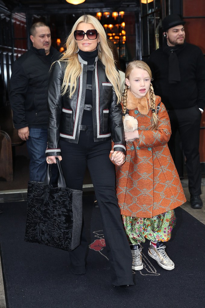Jessica Simpson holding hands with daughter Maxwell in NYC