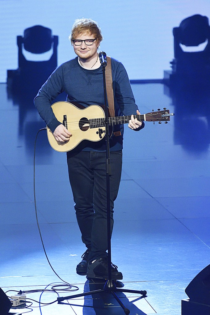 Ed Sheeran performing on a talk show