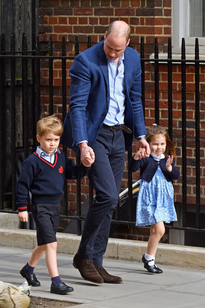 Prince William takes his son Prince George and daughter Princess Charlotte to visit their new brother