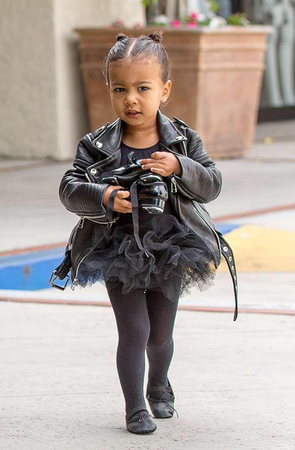 North West Wearing A leather Jacket & Tutu