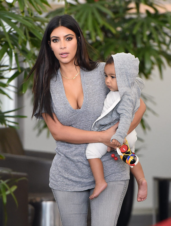 Kim Kardashian & North West in gray