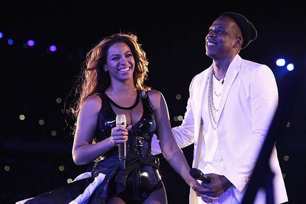 Jay-Z & Beyonce Smiling Onstage