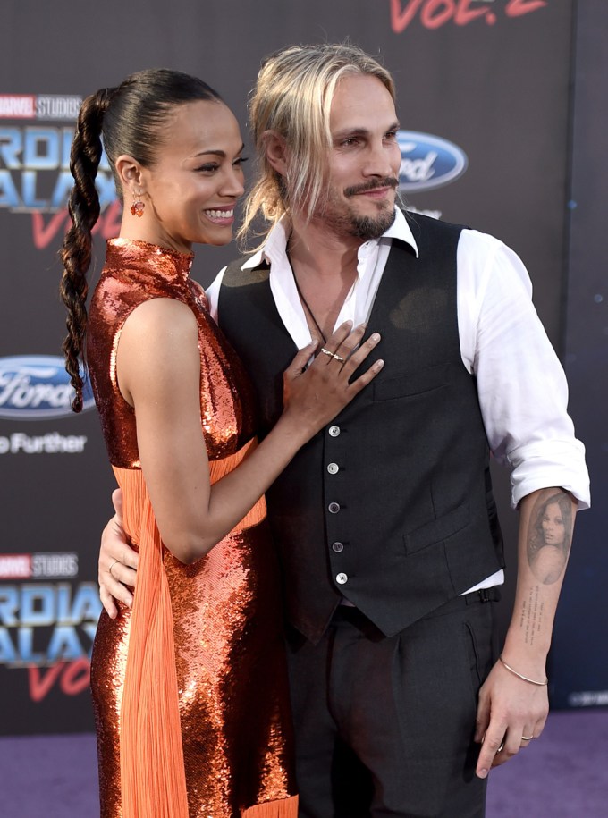 Zoe Saldana and Marco Perego at the ‘Guardians of the Galaxy Vol. 2’ film premiere