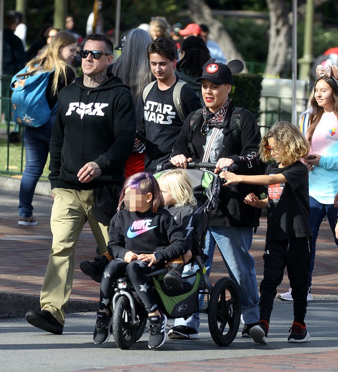 Pink and her husband Carey Hart take their kids to Disneyland
