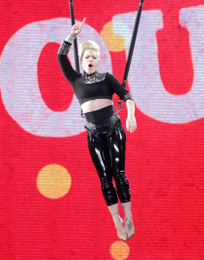 Pink Performs On A Bungee Rope