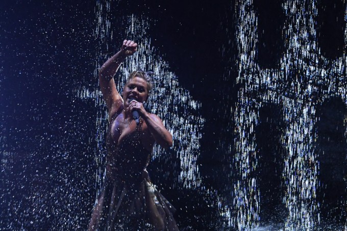 Pink Sings At The 39th Brit Awards