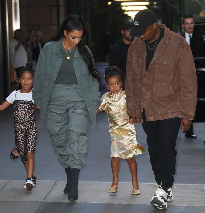 Kim Kardashian and Kanye West with North in NYC