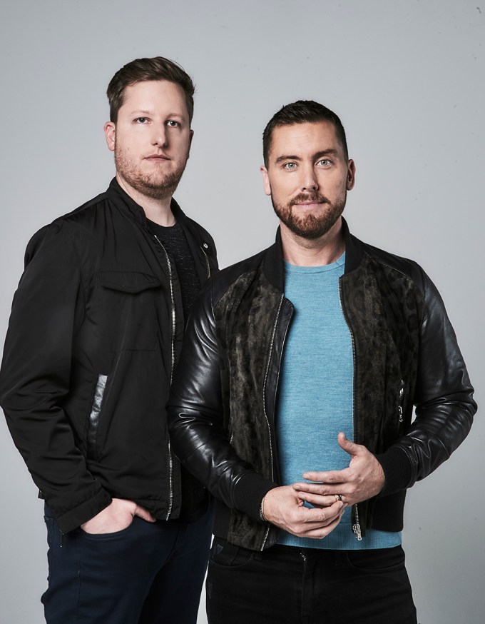 Lance Bass and Aaron Kunkel pose for a Portrait Session at PMC Studios in Los Angeles