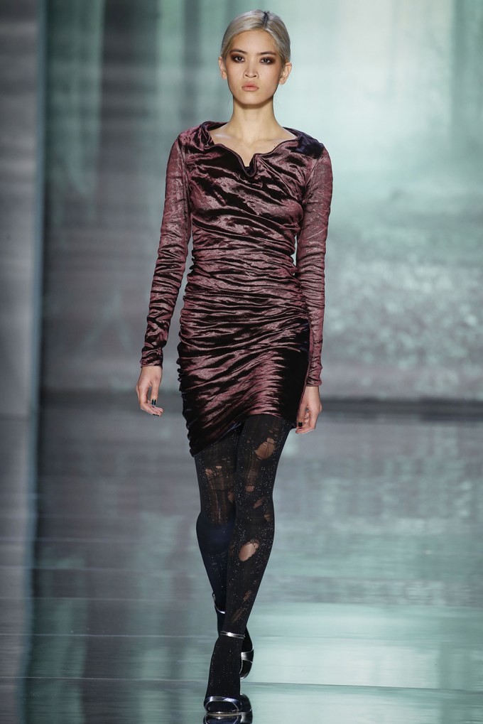 Ruched dress at Nicole Miller Fall 2015