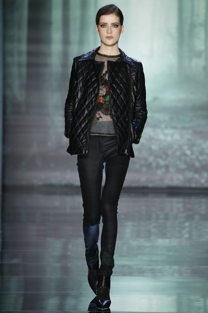 Black pants & leather jacket Nicole Miller Fall 2015