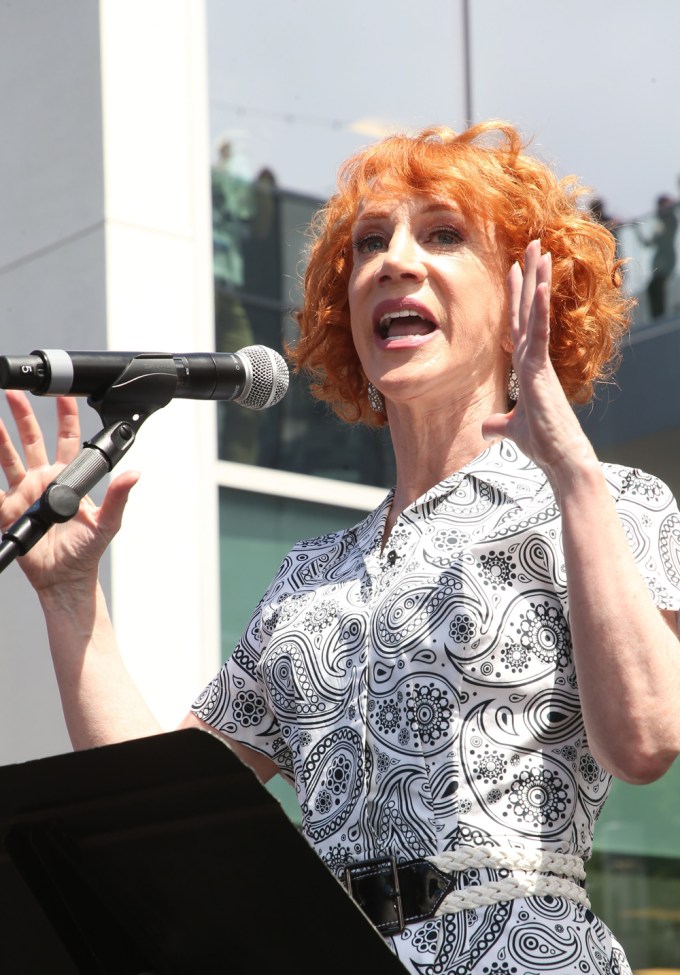 Kathy Griffin speaks on stage