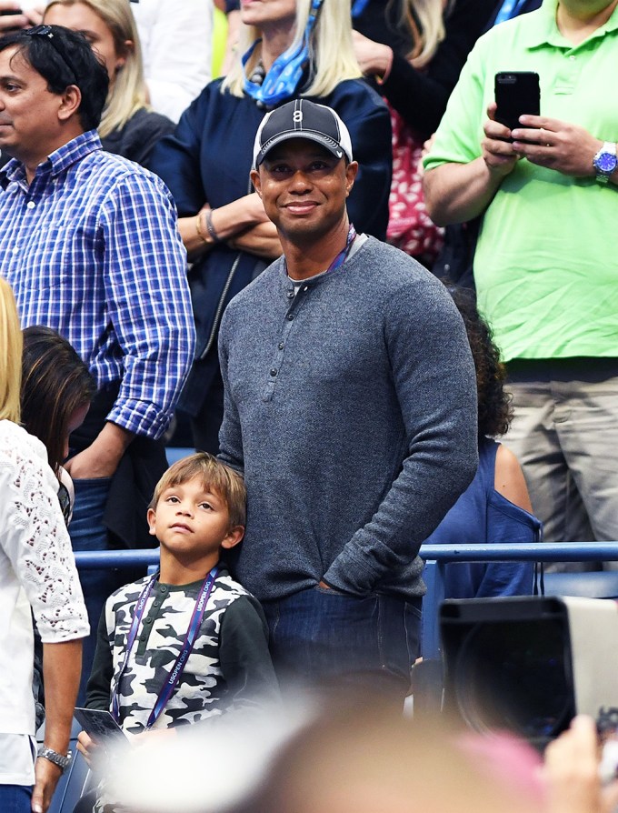 Tiger Woods with his son Charlie at the US Open