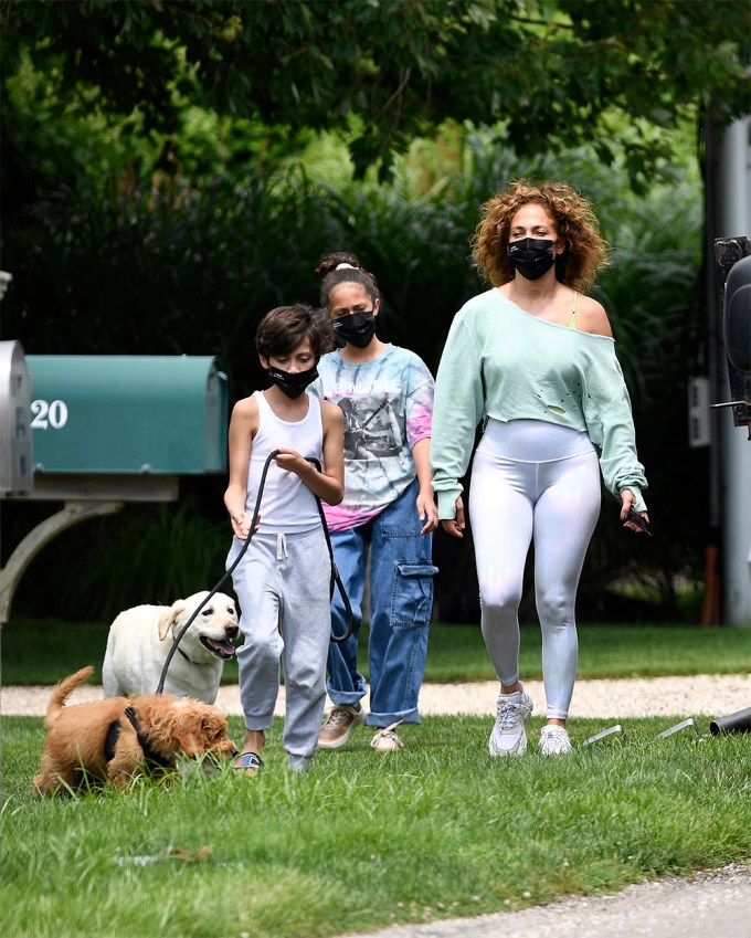 Jennifer Lopez on a morning stroll with her twins, Max & Emme