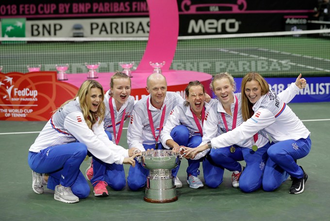 Lucie Safarova and her team at the Tennis Fed Cup
