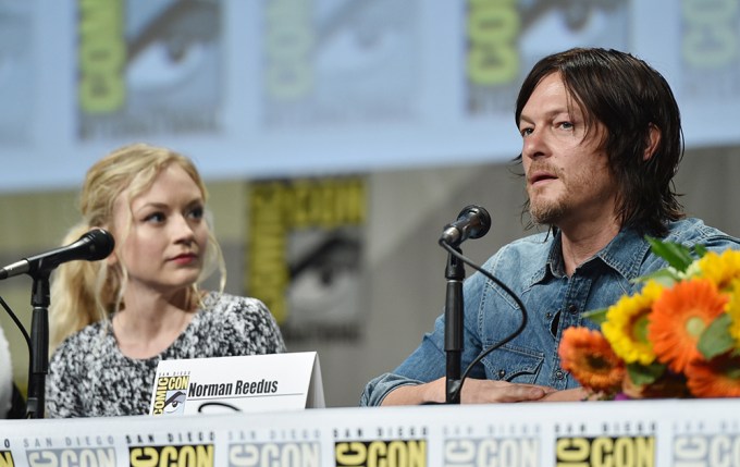Emily Kinney and Norman Reedus on stage during ‘The Walking Dead’ panel