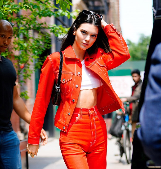 Kendall Jenner Poses In A Coral Co-Ord