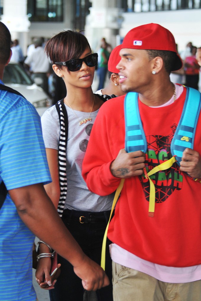 Rihanna & Chris Brown At Barbados Airport