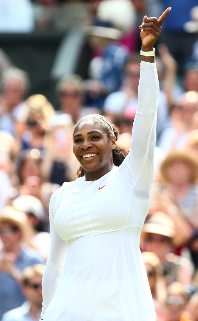 Serena Williams smiles on the tennis court