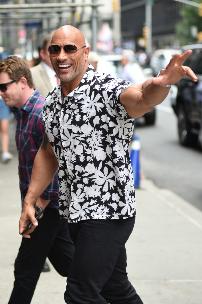 Dwayne Johnson Shows Off His Muscles In A Floral Shirt