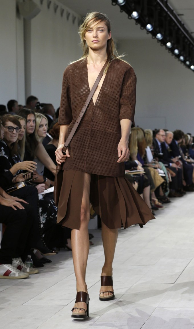 Model in brown blazer at the Michael Kors Spring 2016 show