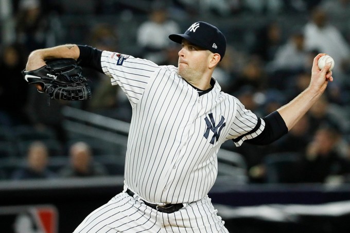 James Paxton pitching during the Astros vs. Yankees Baseball Game