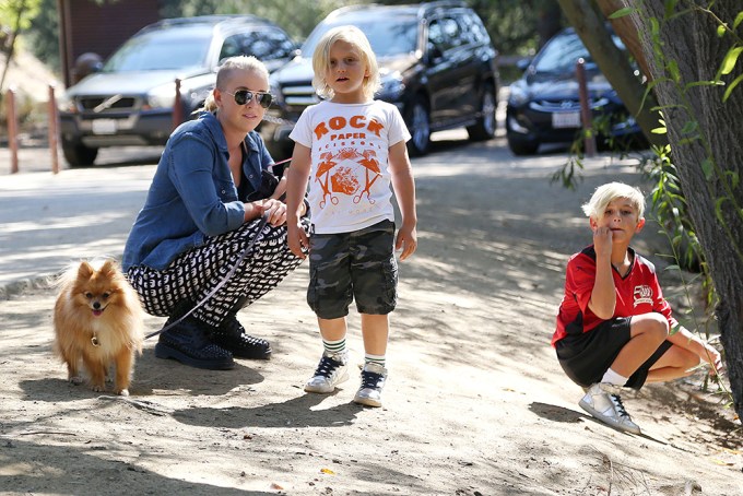 Kingston Rossdale and brother Zuma out and about in Los Angeles with nanny Mindy Mann