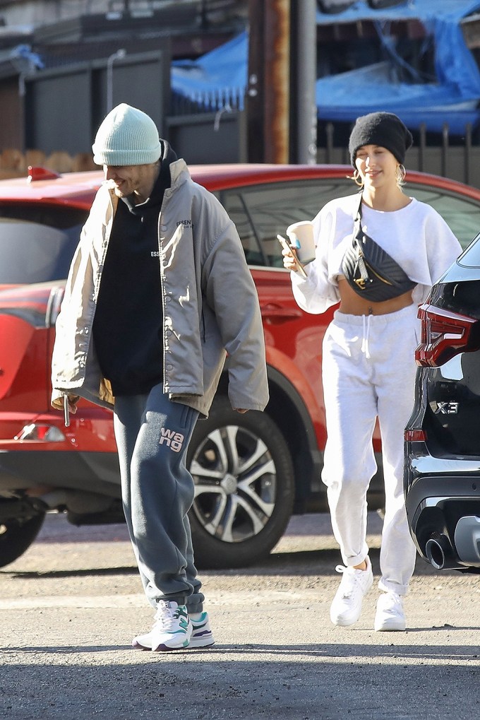 Justin and Hailey Bieber exit the dance studio after a rehearsal session