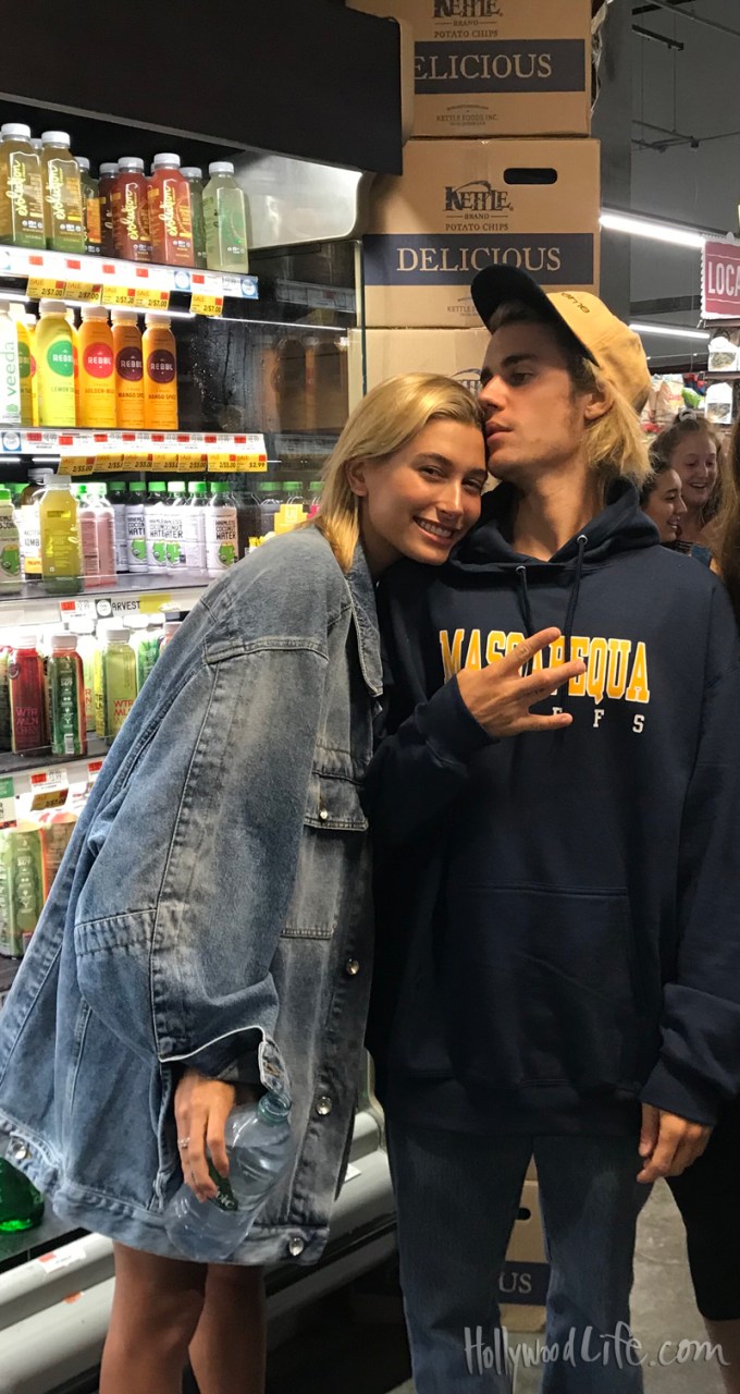 Justin Bieber & Hailey Baldwin pose at Whole Foods in New York
