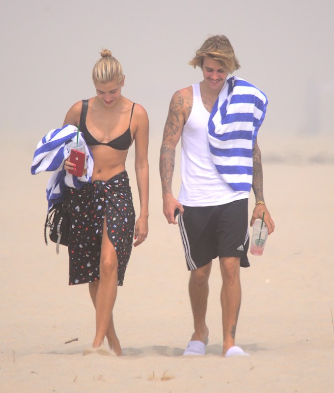 Justin Bieber & Hailey Baldwin on the sand