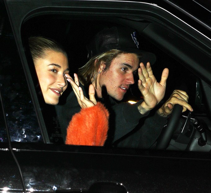 Justin Bieber & Hailey Baldwin waving in Los Angeles