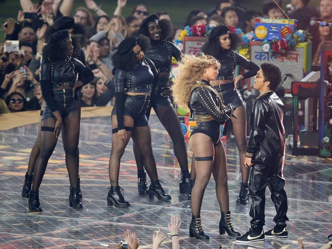Beyonce And Bruno On Stage During The Super Bowl Halftime Show