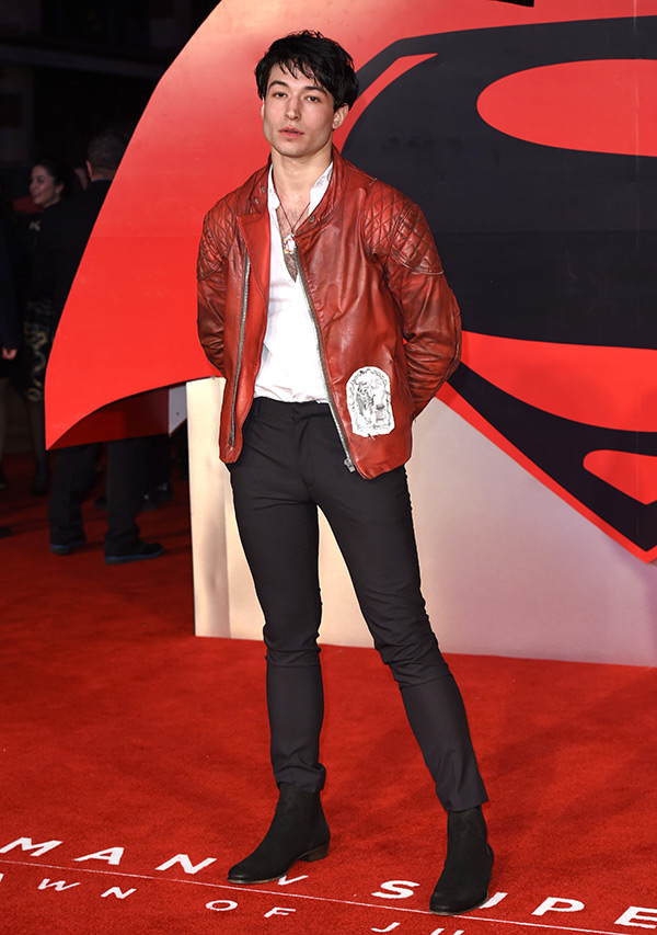 Ezra Miller Rocks Red Leather Jacket