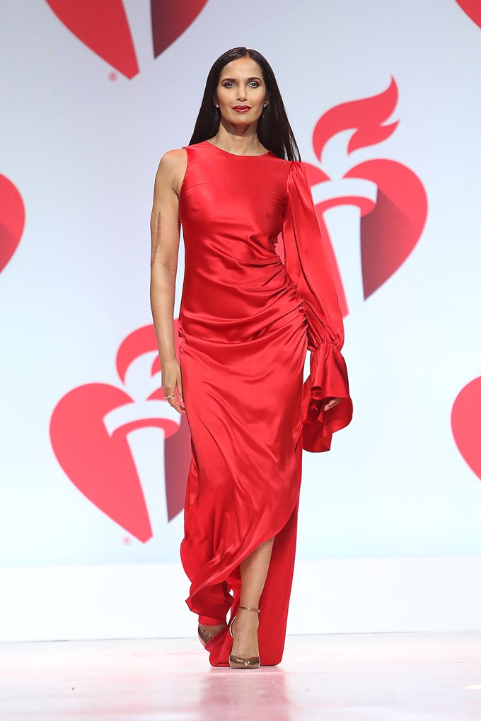 Padma Lakshmi Walks The Heart Truth Go Red for Women Red Dress Show In 2019