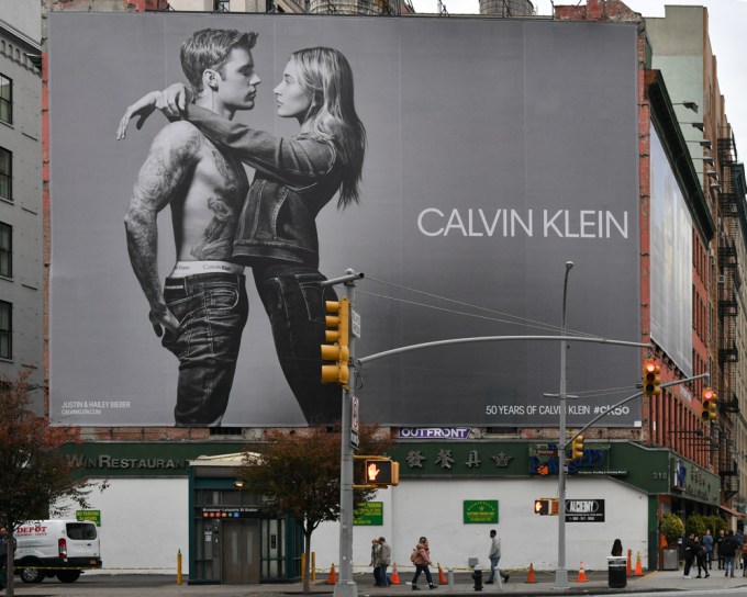 Justin Bieber and Hailey Baldwin Bieber, Calvin Klein billboard advertisement, New York, USA – 05 Nov 2019