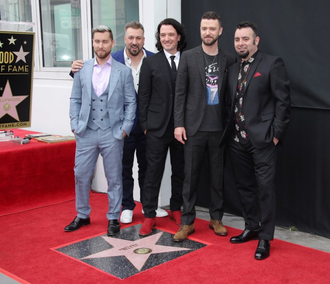 NSYNC being honored with a star on the Hollywood Walk of Fame in Los Angeles