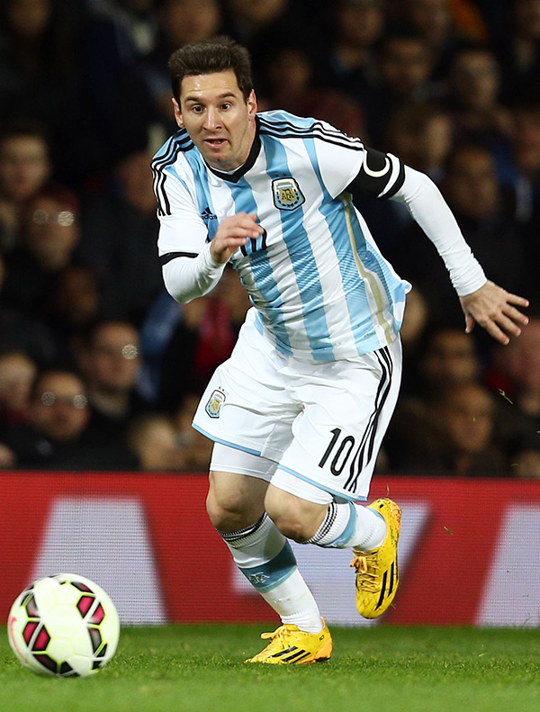 Lionel Messi looks determined