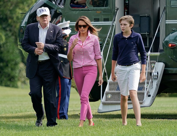 Barron Trump & His Parents Arrive At the White House