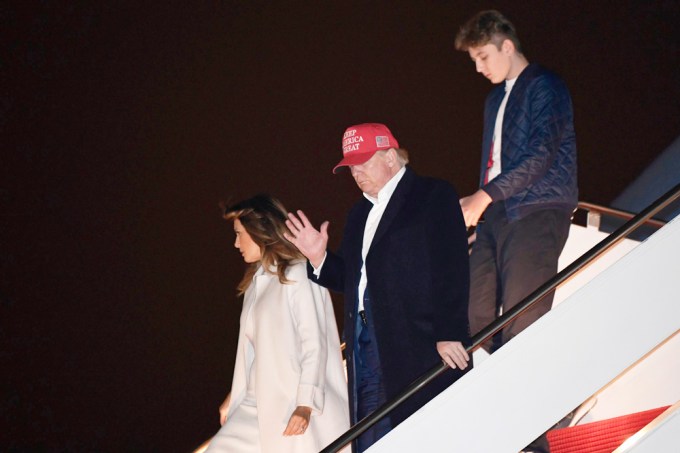 Donald, Melania, and Barron Trump at Andrews Air Force Base